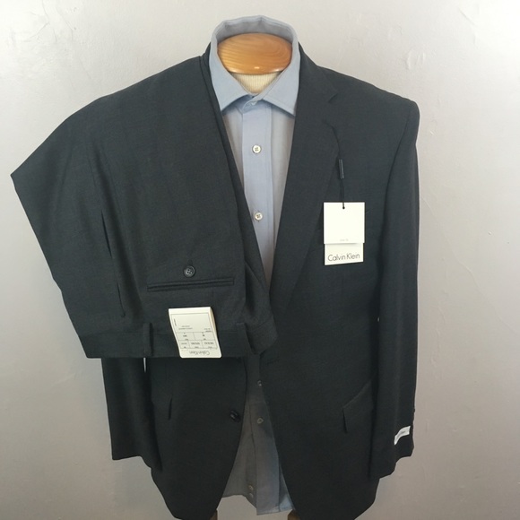 Calvin Klein 40s mens suit 2 piece gray blue windowpane 100% wool new nwt ea0012